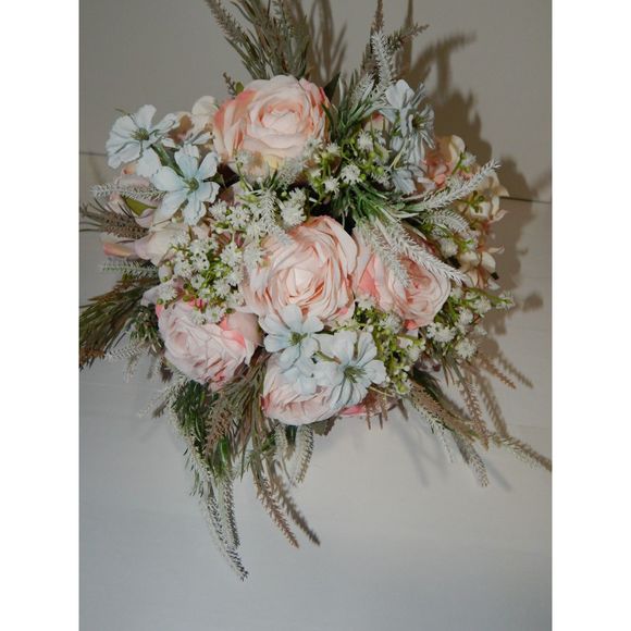 LESING Bridal Wedding Bouquet -Artificial Rose, Hydrangea, Baby's Breath Thistle - Picture 7 of 15